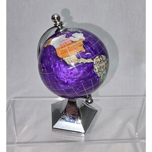 Kalifano Handmade Miniature Polished Purple Gemstone World Globe Mounted 5.5"